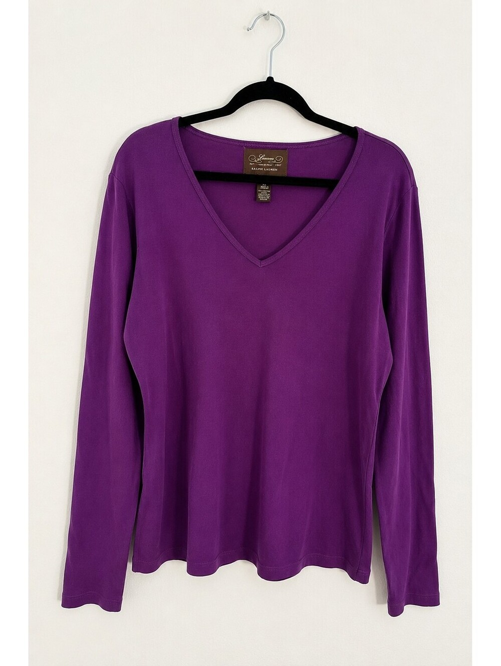 Lauren Ralph Lauren Purple Cotton V Neck Long Sleeve Top Size XL